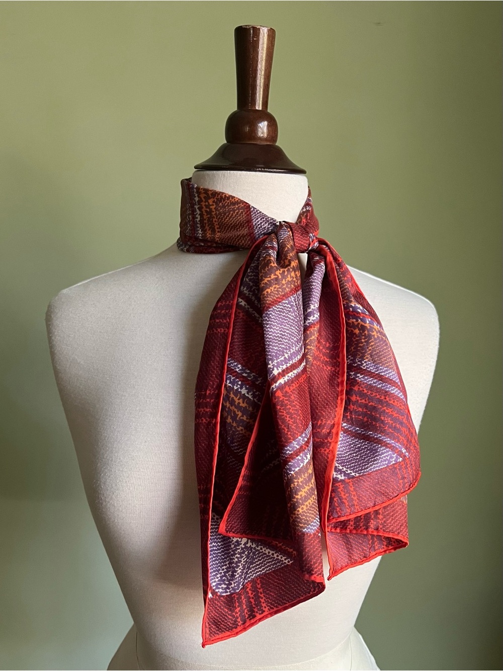 Vintage 70’s Tweed Print Scarf, Tweed Plaid Pattern Orange and Purple Scarf